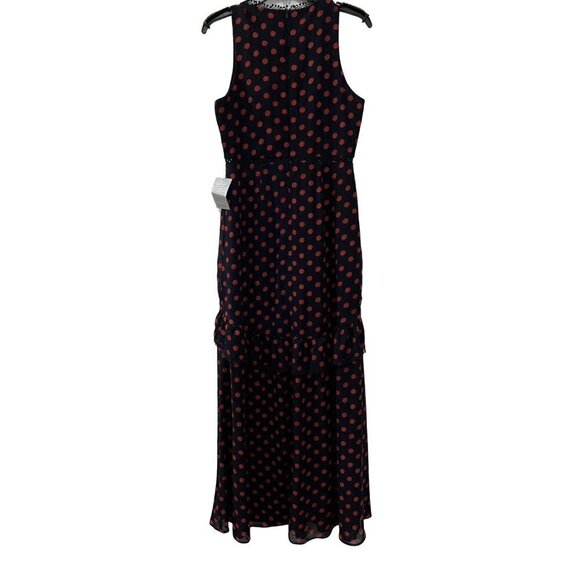 NWTD NSR Size M Polka Dot Print Sleeveless Ruffle Maxi Dress Navy Rust - Picture 4 of 15